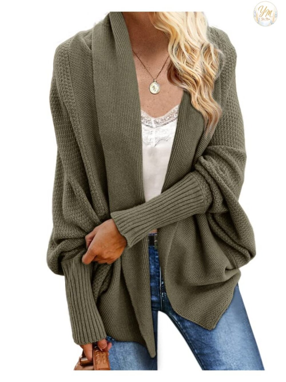 Kimono Batwing Cable Knitted Oversized Wrap Cardigan Sweater